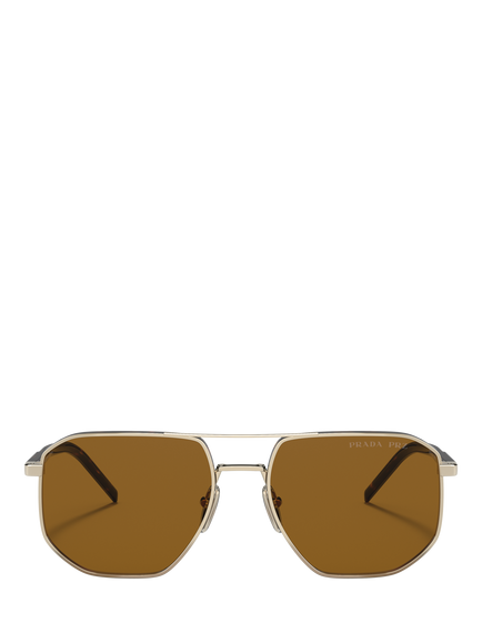 Prada PR 59YS Men's Polarised Irregular Sunglasses, Pale Gold/Brown - view 2, Pale Gold/Brown