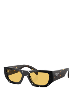 Prada PR A01S Women's Rectangular Sunglasses, Havana Black Transparent/Yellow, Havana Black Transparent/Yellow