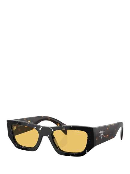 Prada PR A01S Women's Rectangular Sunglasses, Havana Black Transparent/Yellow, Havana Black Transparent/Yellow