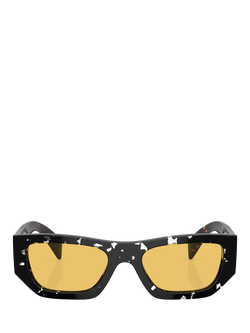 Prada PR A01S Women's Rectangular Sunglasses, Havana Black Transparent/Yellow - view 2, Havana Black Transparent/Yellow