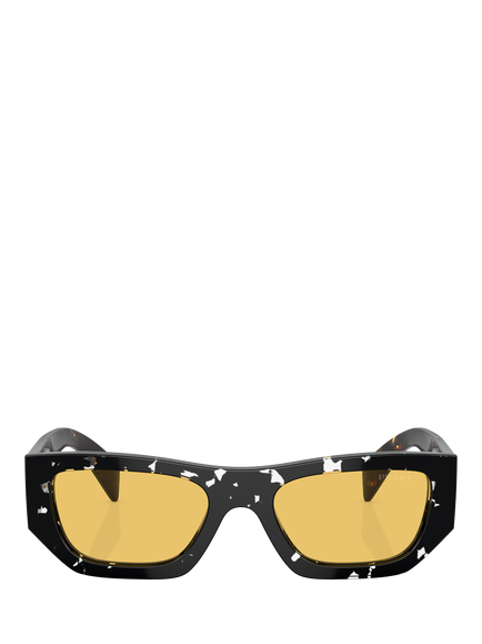 Prada PR A01S Women's Rectangular Sunglasses, Havana Black Transparent/Yellow - view 2, Havana Black Transparent/Yellow