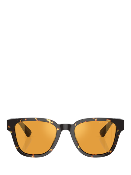Prada PR A04S Men's Polarised D-Frame Sunglasses, Havana Black/Yellow - view 2, Havana Black/Yellow