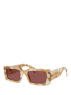 Prada PR A07S Women's Rectangular Sunglasses, Desert Tortoise/Brown, Desert Tortoise/Brown