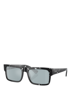 Prada PR A10S Men's Rectangular Sunglasses, Havana Black Transparent/Pale Blue, Havana Black Transparent/Pale Blue