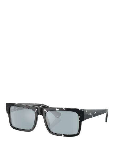 Prada PR A10S Men's Rectangular Sunglasses, Havana Black Transparent/Pale Blue, Havana Black Transparent/Pale Blue