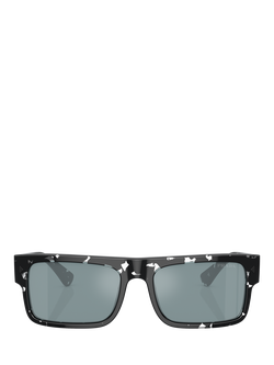 Prada PR A10S Men's Rectangular Sunglasses, Havana Black Transparent/Pale Blue - view 2, Havana Black Transparent/Pale Blue