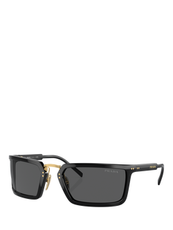Prada PR A11S Men's Rectangular Sunglasses, Black, Black