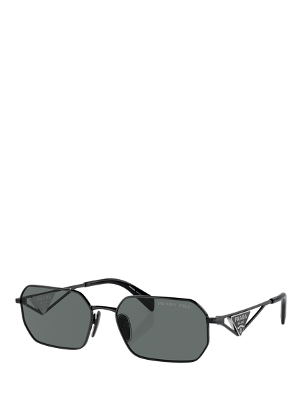 Prada PRA51S58 Men's Polarised Irregular Sunglasses, Black, Black