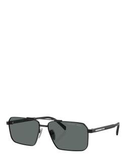 Prada PRA57S58 Men's Polarised Rectangular Sunglasses, Black, Black