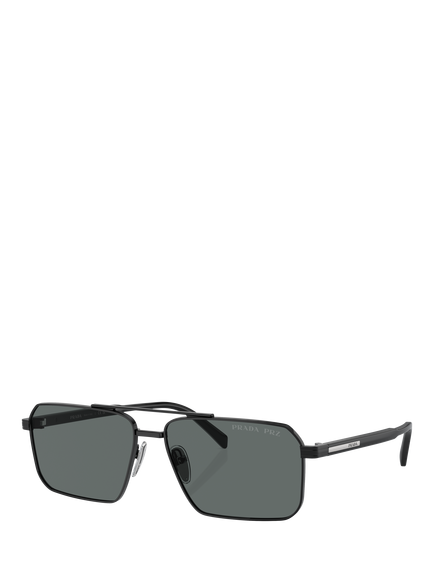 Prada PRA57S58 Men's Polarised Rectangular Sunglasses, Black, Black