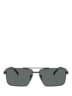 Prada PRA57S58 Men's Polarised Rectangular Sunglasses, Black - view 2, Black