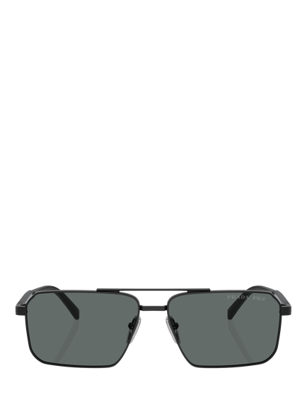 Prada PRA57S58 Men's Polarised Rectangular Sunglasses, Black - view 2, Black