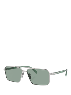 Prada PRA57S58 Men's Rectangular Sunglasses, Silver/Pale Green, Silver/Pale Green