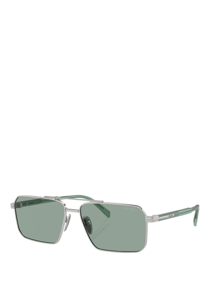 Prada PRA57S58 Men's Rectangular Sunglasses, Silver/Pale Green, Silver/Pale Green
