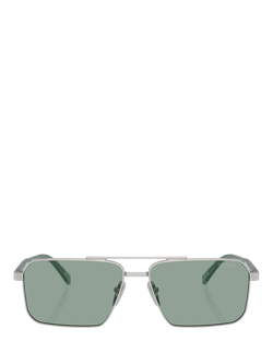 Prada PRA57S58 Men's Rectangular Sunglasses, Silver/Pale Green - view 2, Silver/Pale Green