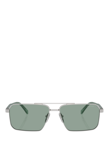 Prada PRA57S58 Men's Rectangular Sunglasses, Silver/Pale Green - view 2, Silver/Pale Green