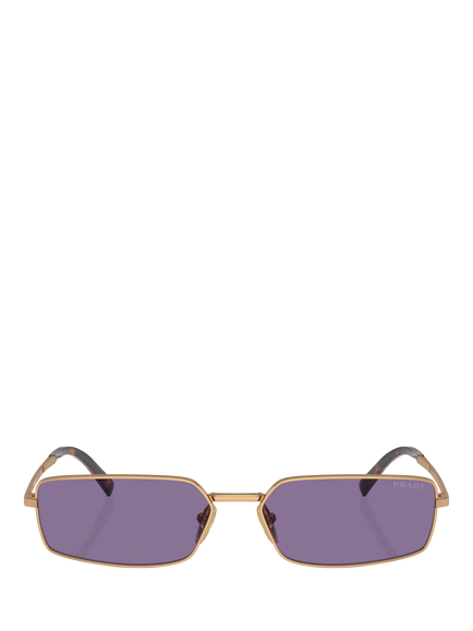 Prada PRA60S59 Men's Rectangular Sunglasses, Gold/Purple - view 2, Gold/Purple