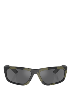 Prada PS 05ZS Men's Rectangular Sunglasses, Green Mimetic Rubbered/Mirror Grey - view 2, Green Mimetic Rubbered/Mirror Grey