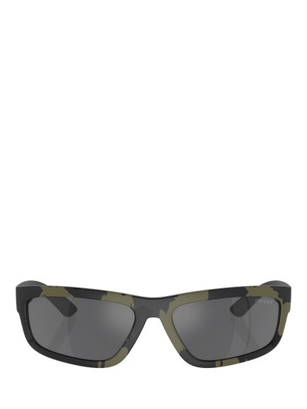 Prada PS 05ZS Men's Rectangular Sunglasses, Green Mimetic Rubbered/Mirror Grey - view 2, Green Mimetic Rubbered/Mirror Grey