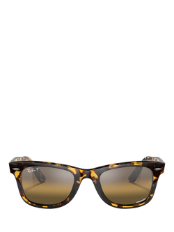 Ray-Ban RB2140 Polarised Wayfarer Sunglasses, Yellow Havana - view 2, Yellow Havana