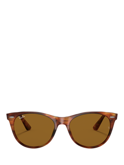 Ray-Ban RB2185 Unisex Oval Sunglasses, Striped Havana/Brown - view 2, Striped Havana/Brown