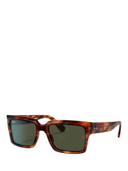 Ray-Ban RB2191 Unisex Rectangular Sunglasses, Striped Havana/Green, Striped Havana/Green