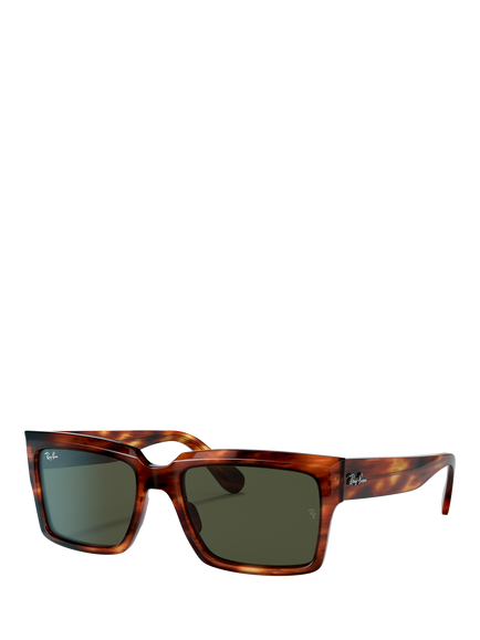 Ray-Ban RB2191 Unisex Rectangular Sunglasses, Striped Havana/Green, Striped Havana/Green