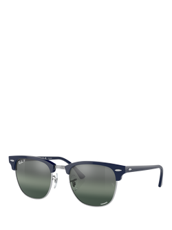 Ray-Ban RB3016 Unisex Clubmaster Classic Polarized Sunglasses, Blue On Silver, Blue On Silver