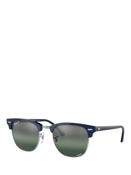 Ray-Ban RB3016 Unisex Clubmaster Classic Polarized Sunglasses, Blue On Silver, Blue On Silver