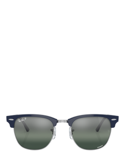 Ray-Ban RB3016 Unisex Clubmaster Classic Polarized Sunglasses, Blue On Silver - view 2, Blue On Silver