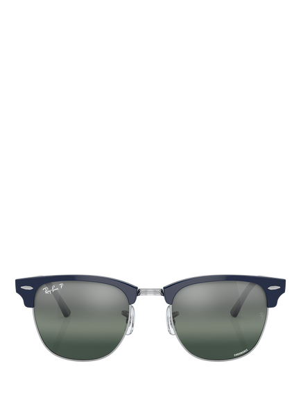Ray-Ban RB3016 Unisex Clubmaster Classic Polarized Sunglasses, Blue On Silver - view 2, Blue On Silver