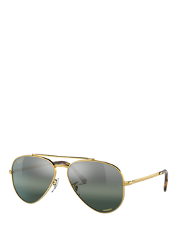 Ray-Ban RB3625 Unisex Aviator Polarised Sunglasses, Gold/Silver, Gold/Silver