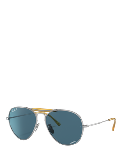 Ray-Ban RB8063 Unisex Titanium Polarised Sunglasses, Silver/Blue, Silver/Blue