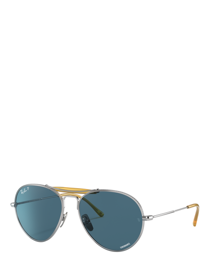 Ray-Ban RB8063 Unisex Titanium Polarised Sunglasses, Silver/Blue, Silver/Blue
