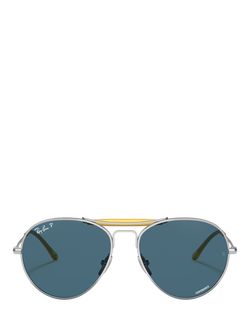 Ray-Ban RB8063 Unisex Titanium Polarised Sunglasses, Silver/Blue - view 2, Silver/Blue