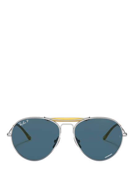 Ray-Ban RB8063 Unisex Titanium Polarised Sunglasses, Silver/Blue - view 2, Silver/Blue