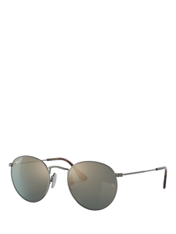 Ray-Ban RB8247 Unisex Polarised Round Sunglasses, Gunmetal/Mirror Grey, Gunmetal/Mirror Grey