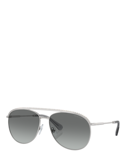 Swarovski SK7005 Women's Aviator Sunglasses, Silver/Grey, Silver/Grey