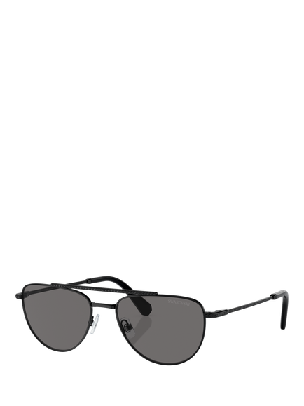 Swarovski SK7007 Women's Polarised Oval Sunglasses, Black/Grey, Black/Grey