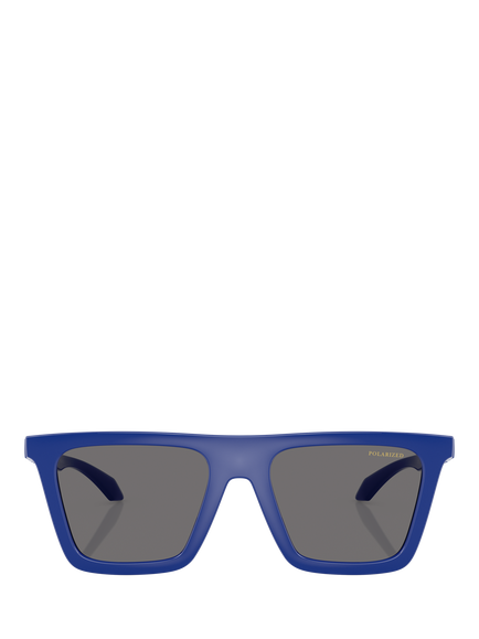 Versace VE4468U Men's Polarised Rectangular Sunglasses, Full Blue - view 2, Full Blue