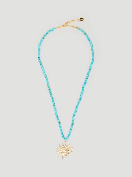 HUSH Beaded Sun Necklace, Gold/Turquoise, Gold/Turquoise
