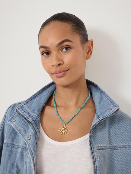 HUSH Beaded Sun Necklace, Gold/Turquoise - view 2, Gold/Turquoise