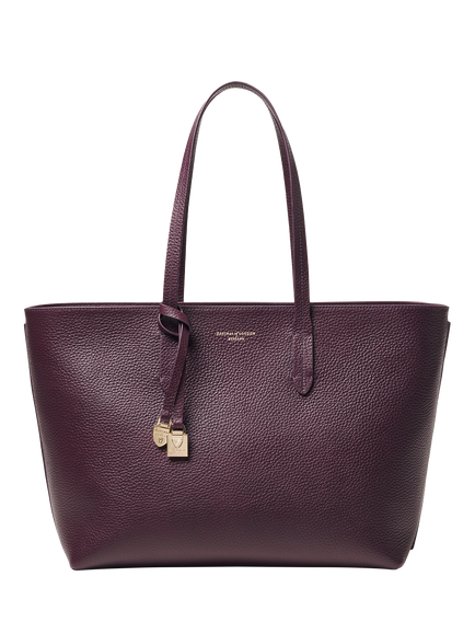 Aspinal of London Zipped East West Leather Tote Bag, Fig, Fig