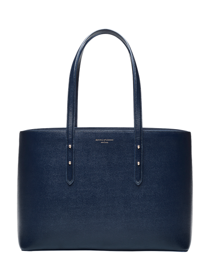 Aspinal of London Zipped Regent Leather Tote Bag, Navy