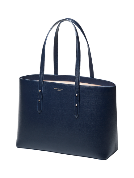 Aspinal of London Zipped Regent Leather Tote Bag - view 2, Navy