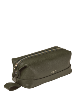 Aspinal of London Leather Wash Bag, Evergreen, Evergreen