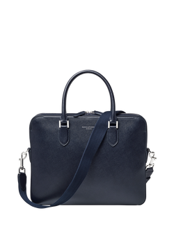 Aspinal of London Slim Leather Briefcase, Navy, Navy
