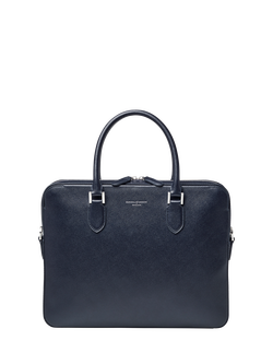 Aspinal of London Slim Leather Briefcase, Navy - view 2, Navy