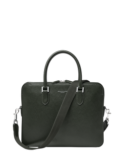 Aspinal of London Slim Leather Briefcase, Forest Green, Forest Green