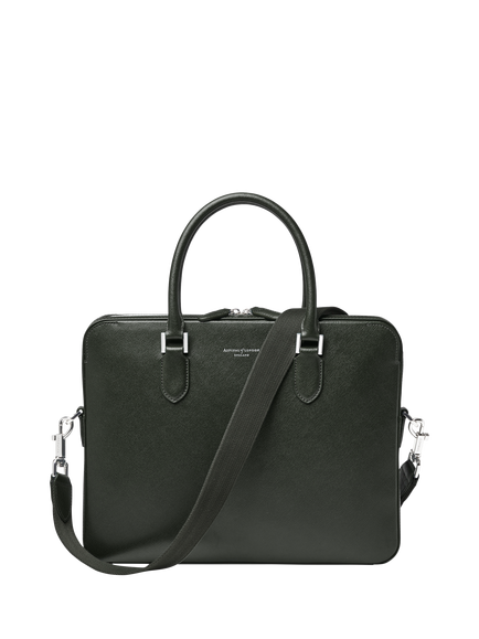 Aspinal of London Slim Leather Briefcase, Forest Green, Forest Green
